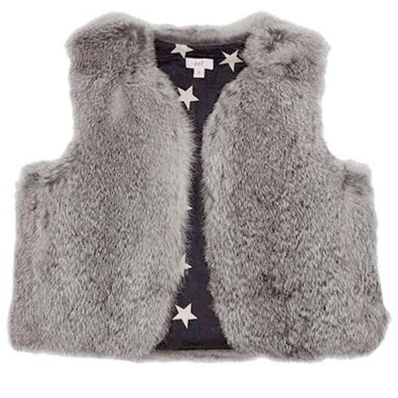 ZEF Jackets & Coats Zef Girls Gray Rabbit Fur Vest Cardigan